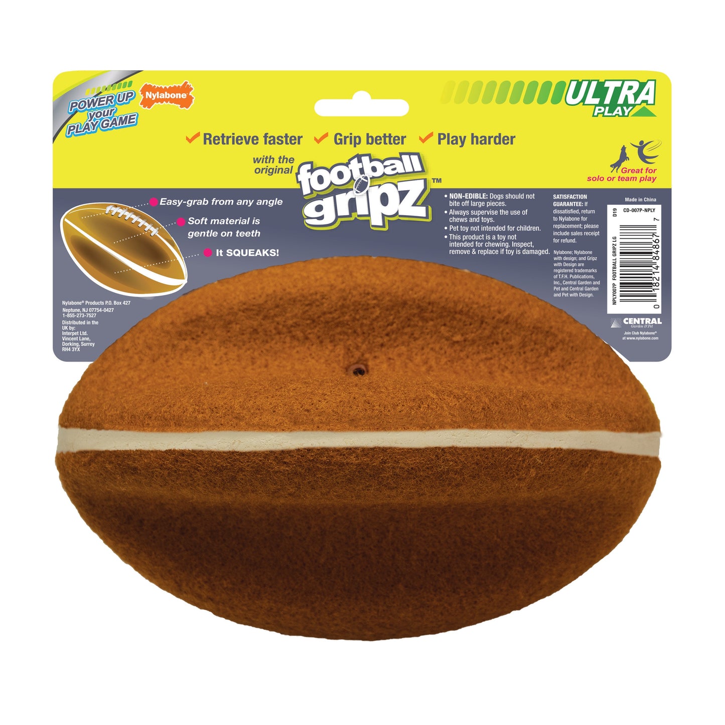 Nylabone Power Play Dog Football Gripz 1ea/Large/Giant  Up To 50 Lbs. 8.5 in 1 ct