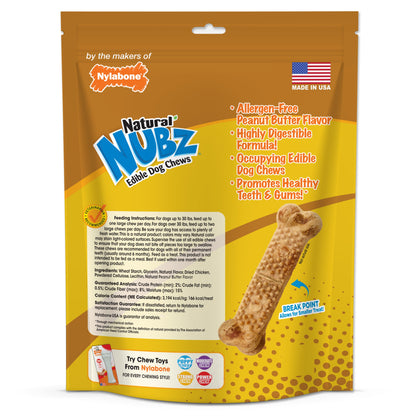 Nylabone Natural Nubz Dog Treats, AllergenFree Peanut Butter Peanut Butter, 1ea/Large  30 Lbs. 15 ct