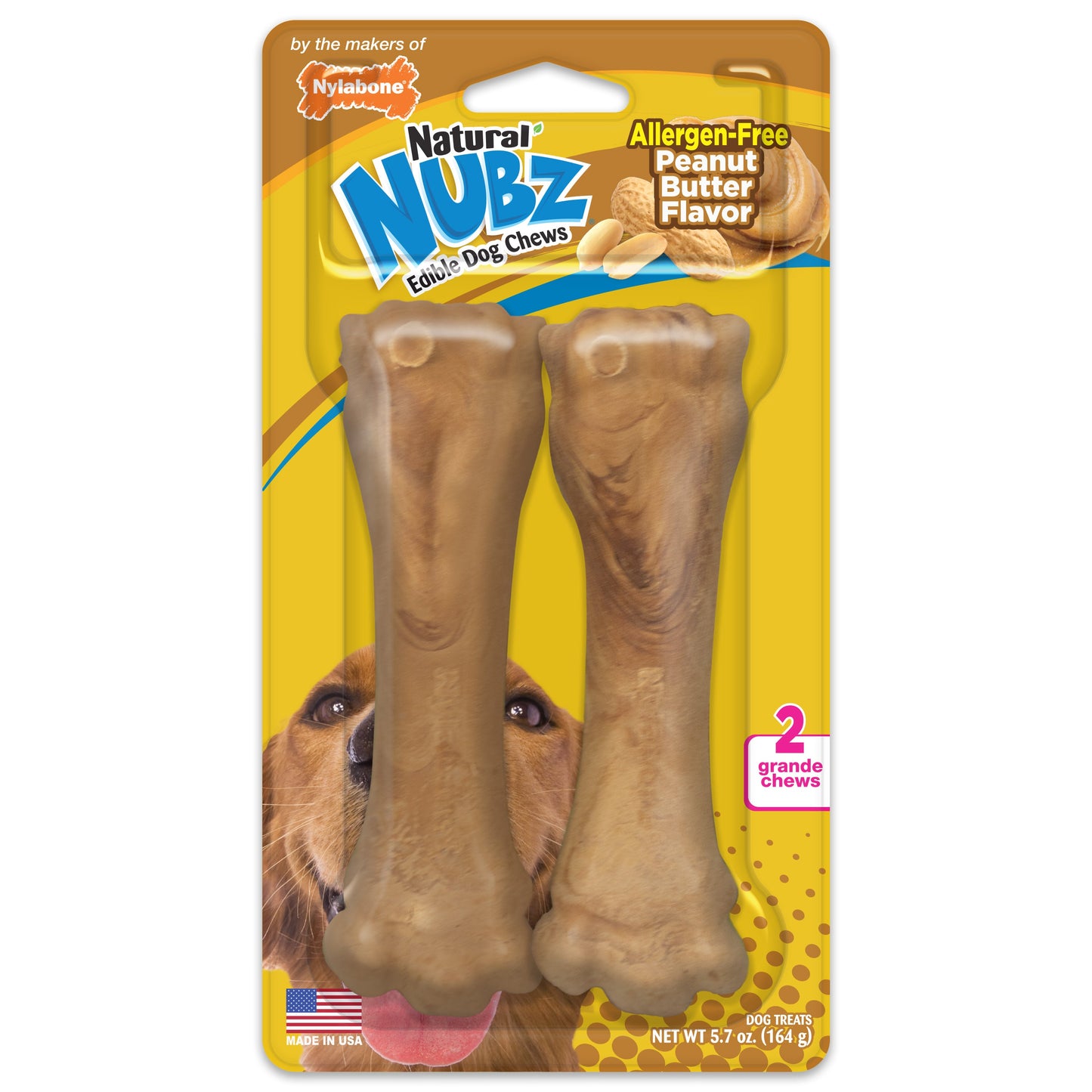 Nylabone Natural Nubz Dog Treats, AllergenFree Peanut Butter Peanut Butter, 1ea/Jumbo  Up To 50 Lbs. 2 ct