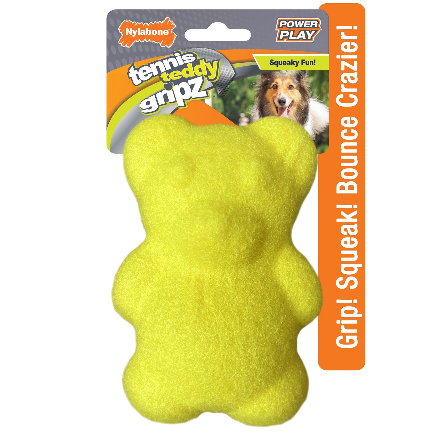 Nylabone Power Play Tennis Teddy Gripz Bear Dog Toy 1ea/Medium/Wolf  Up To 35 Lbs. 1 ct