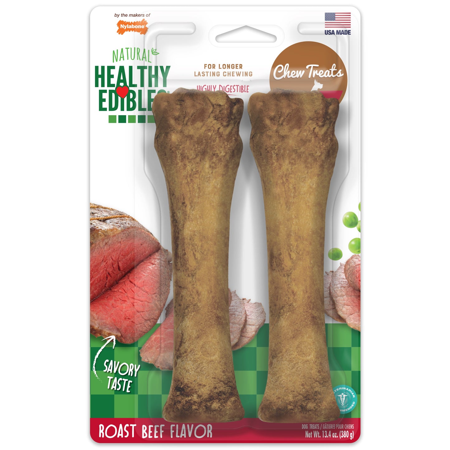 Nylabone Healthy Edibles AllNatural Long Lasting Chew Treats Roast Beef, 1ea/XL/Souper  50 Lbs. 2 ct