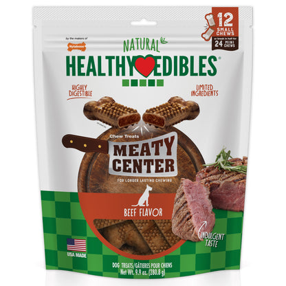 Nylabone Healthy Edibles Meaty Center AllNatural Long Lasting Chew Treats Beef, 1ea/SMall  Up To 30 Lbs. 12 ct