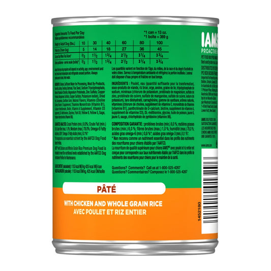 IAMS Proactive Health Paté Adult Wet Dog Food Pate w/Chicken & Rice 13.2oz (Case of 12)