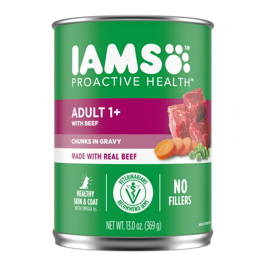 IAMS Proactive Health Chunks Adult Wet Dog Food Beef, Rice, Carrots & Green Beans in Gravy 12.3oz