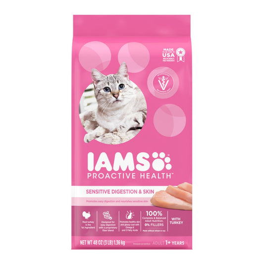 IAMS Proactive Health Sensitive Digestion & Skin Adult Dry Cat Food Turkey 3lb