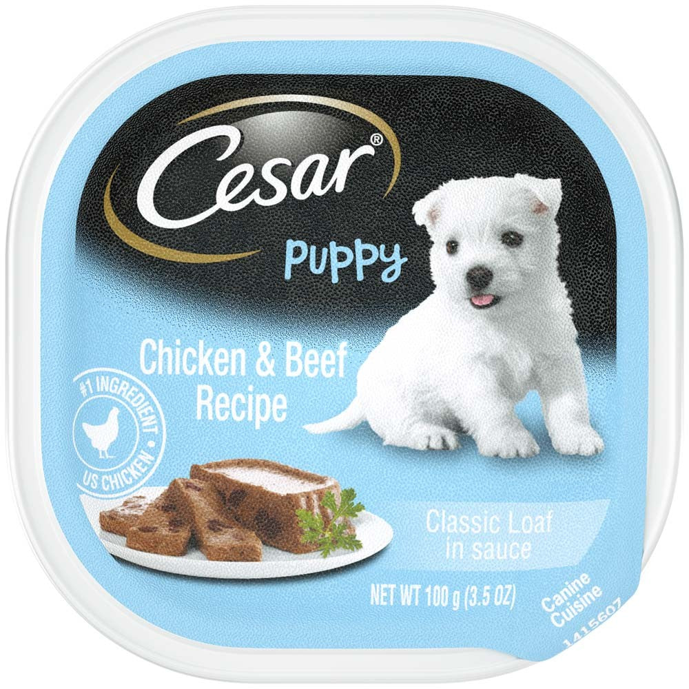 Cesar Classic Loaf in Sauce Puppy Wet Dog Food Chicken & Beef 3.5oz 24pk