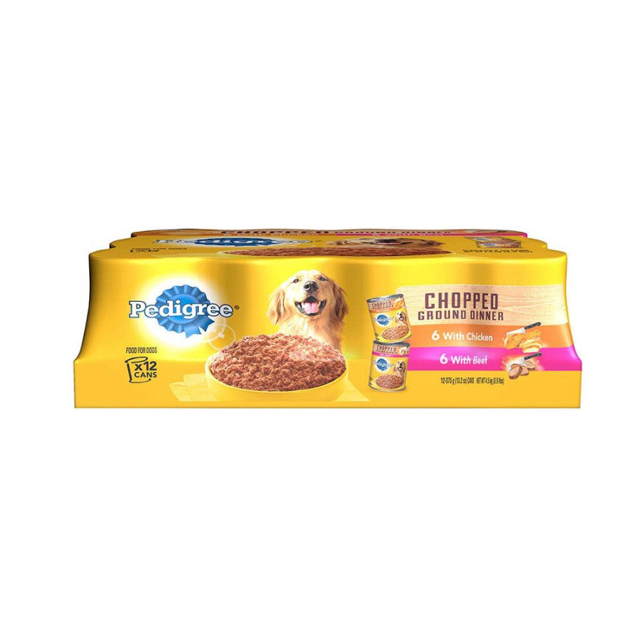 Pedigree Chopped Ground Dinner Adult Wet Dog Food Variety Pack (Beef, Chicken) 13.7oz 12pk