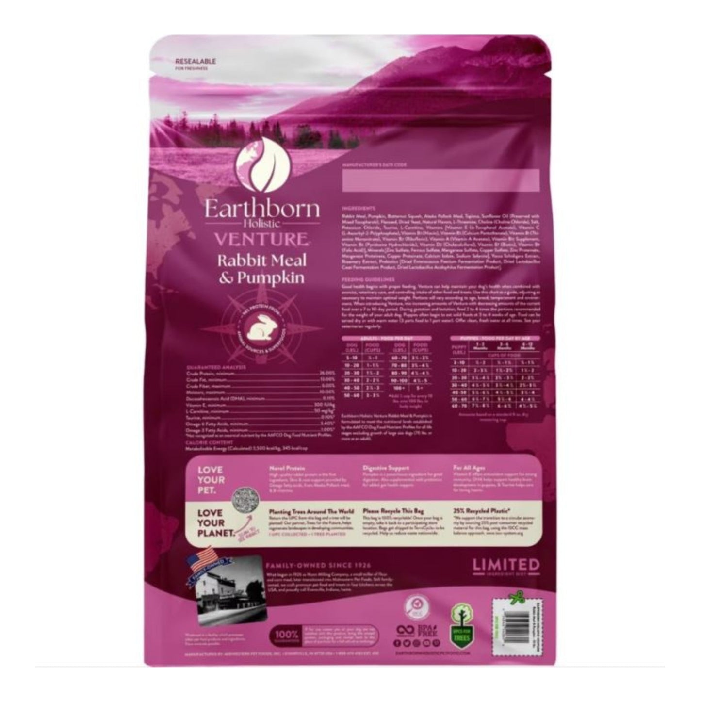 Earthborn Holistic Venture Limited Ingredient Diet Grain-Free Dry Dog Food Rabbit Meal & Pumpkin 25lb