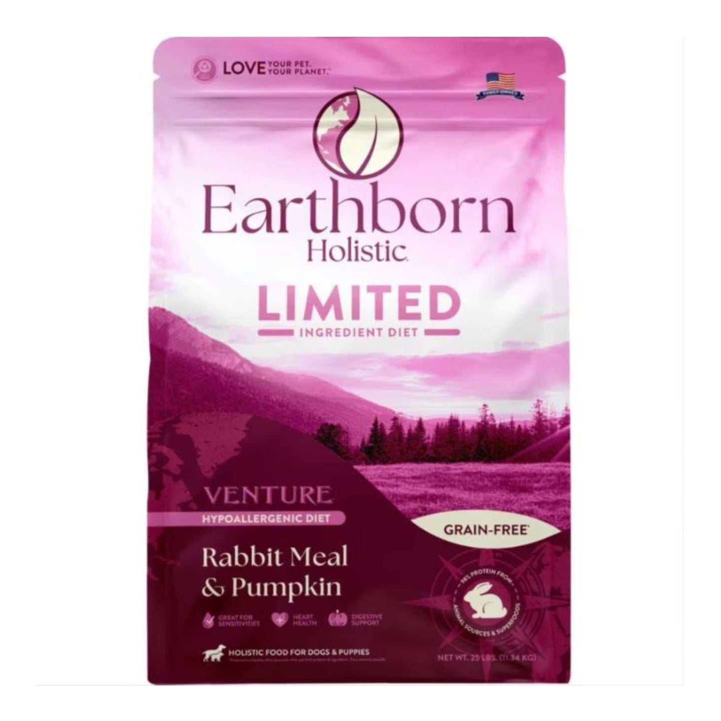 Earthborn Holistic Venture Limited Ingredient Diet Grain-Free Dry Dog Food Rabbit Meal & Pumpkin 25lb