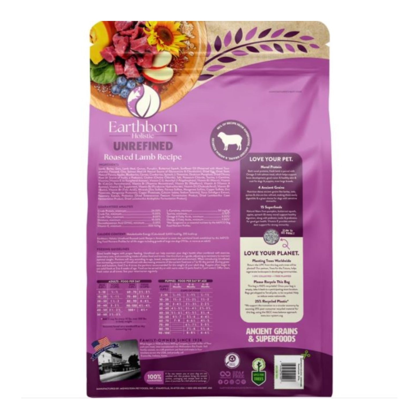 Earthborn Holistic Unrefined Ancient Grains & Superfoods Dry Dog Food Roasted Lamb 25lb