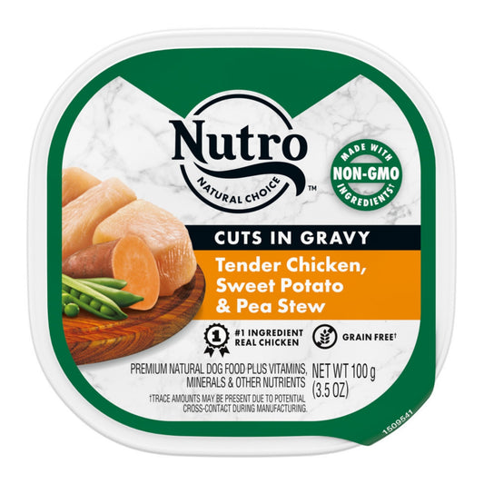 Nutro Products Grain Free Cuts in Gravy Adult Wet Dog Food Tender Chicken, Sweet Potato & Pea Stew 3.5oz 24pk