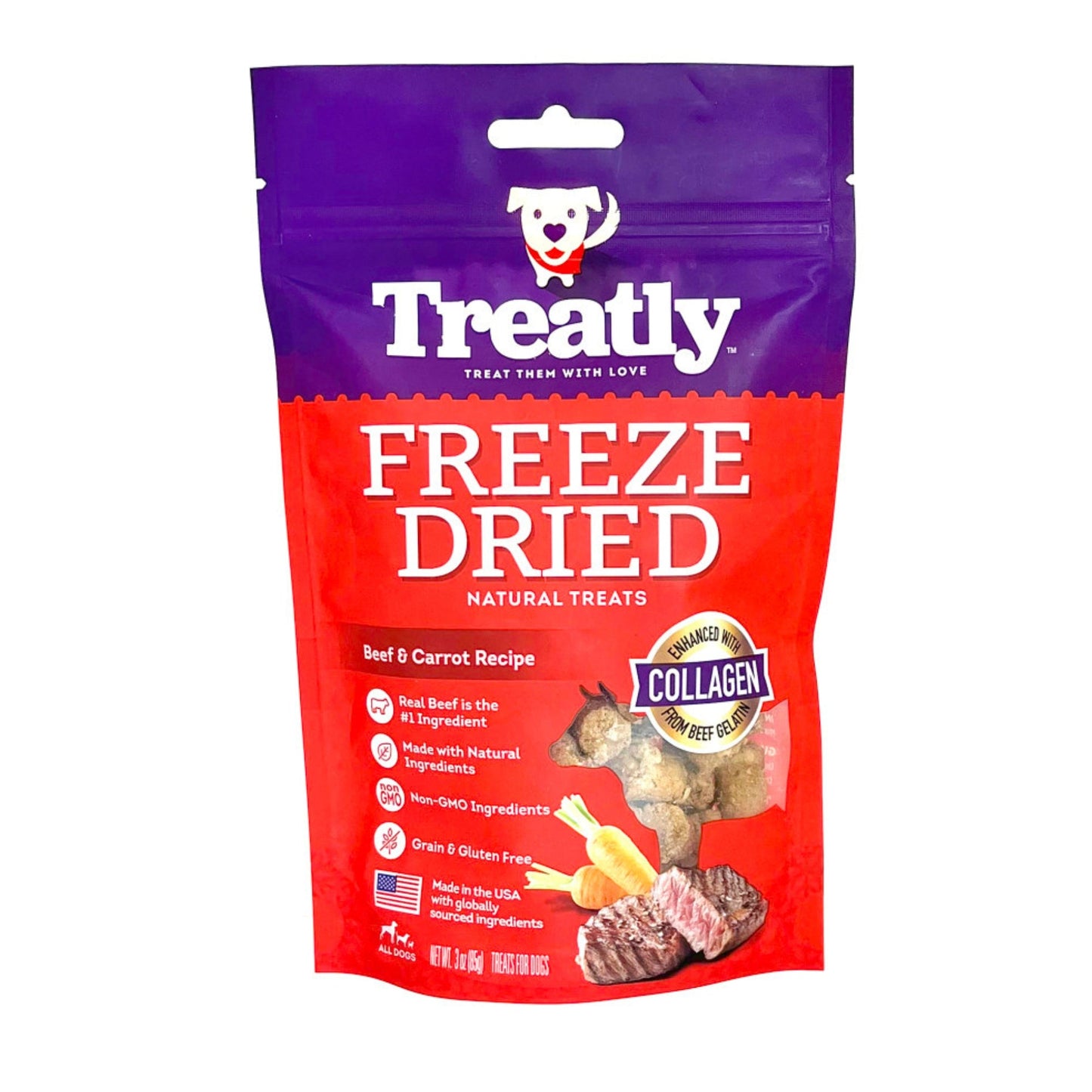 Treatly Freeze Dried Dog Treats Beef & Carrot, 1ea/3oz.