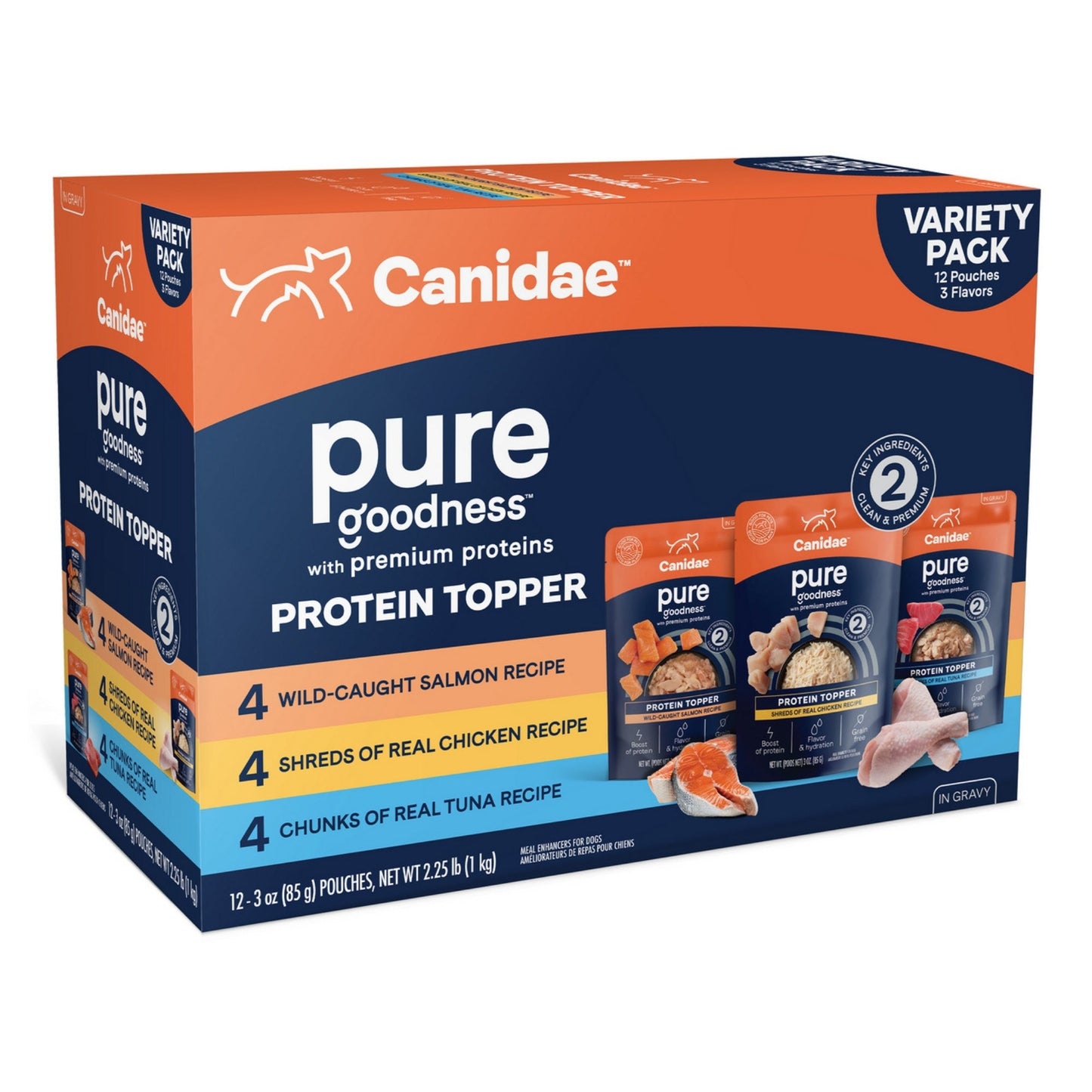 CANIDAE PURE Goodness Protein Topper for Dogs Variety Pack (Salmon, Chicken, & Tuna) 3oz 12pk
