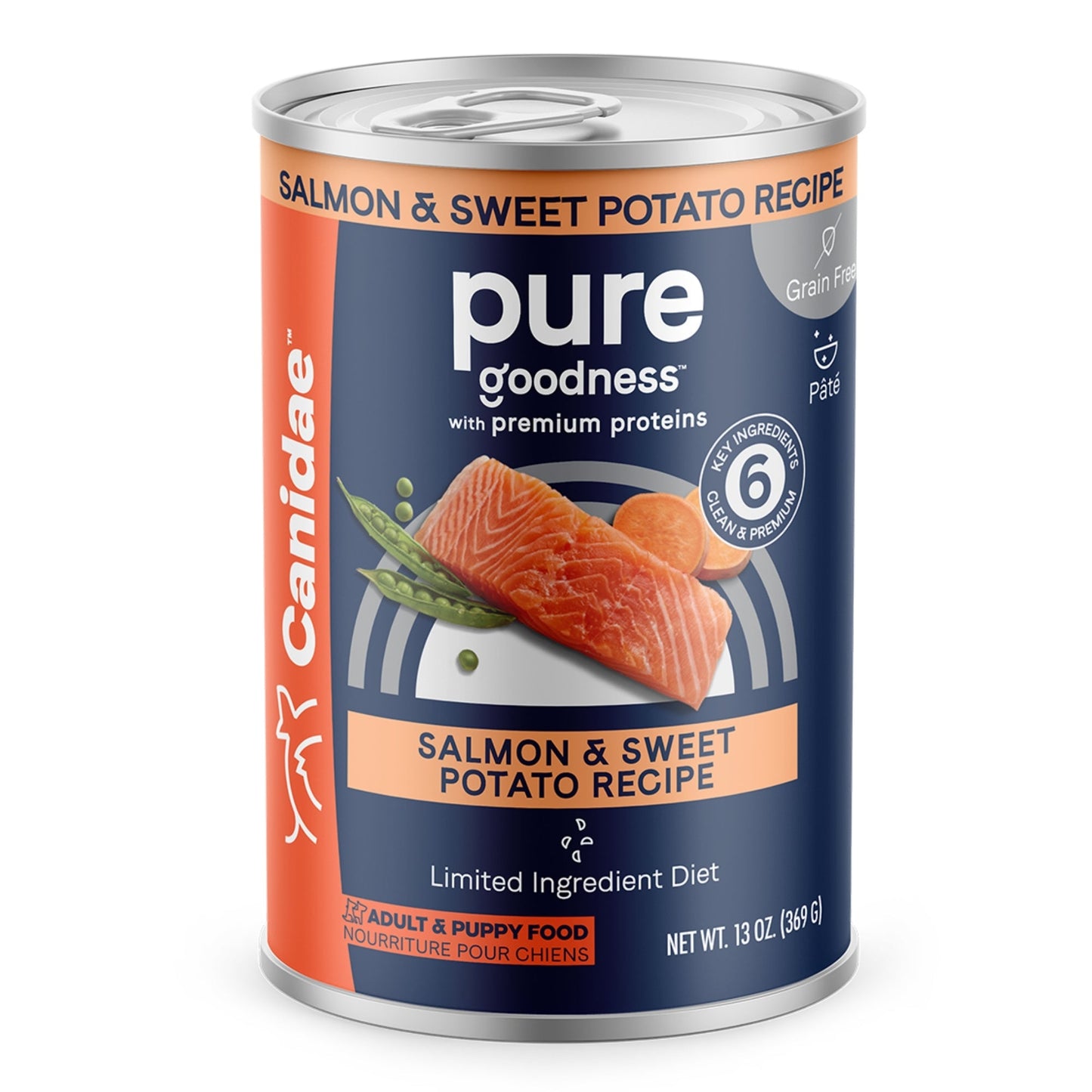 CANIDAE PURE Goodness Grain-Free LID Canned Dog Food Salmon and Sweet Potato 13oz