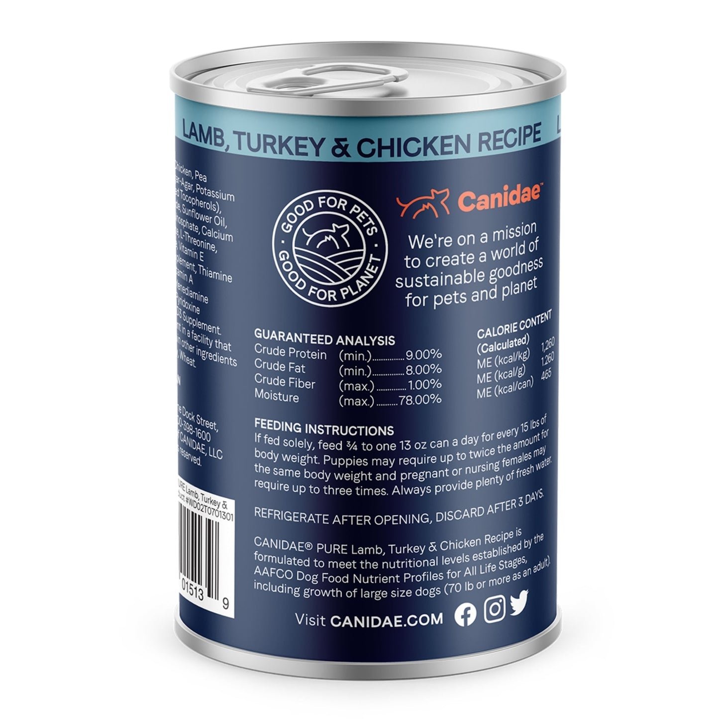 CANIDAE PURE Goodness Grain-Free LID Canned Dog Food Elements Formula w/Lamb, Turkey & Chicken 13oz