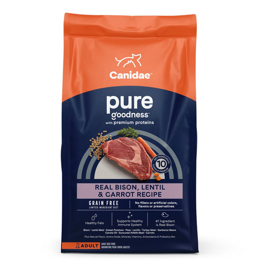 CANIDAE PURE Goodness Grain-Free LID Dry Dog Food Bison, Lentil & Carrot 21lb