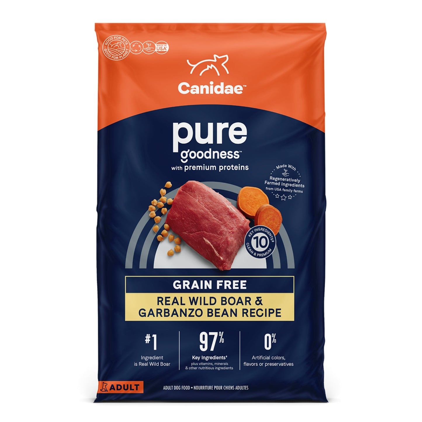 CANIDAE PURE Goodness Grain-Free LID Dry Dog Food Wild Boar & Garbanzo Bean 22lb