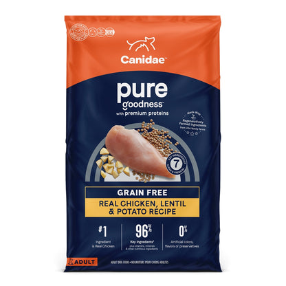 CANIDAE PURE Goodness Grain-Free LID Dry Dog Food Chicken, Lentil & Pea 4lb