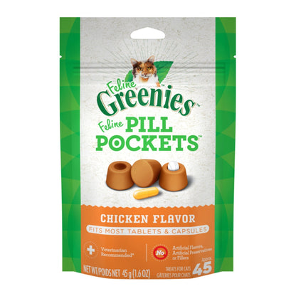 Greenies Feline Pill Pockets Cat Treats Chicken, 1ea/1.6 oz, 45 ct