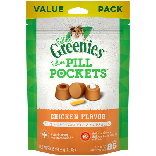 Greenies Feline Pill Pockets Cat Treats Chicken, 1ea/3 oz, 85 ct