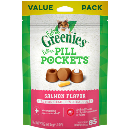 Greenies Feline Pill Pockets Cat Treats Salmon, 1ea/3 oz, 85 ct