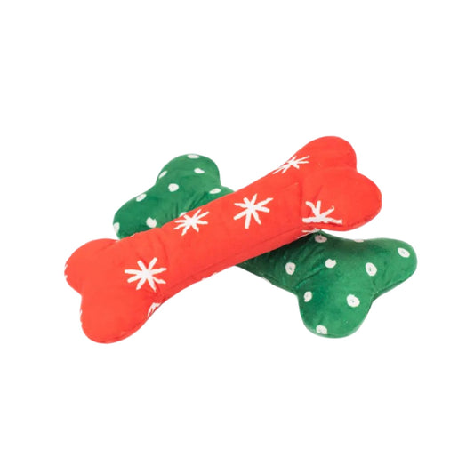 Zippypaws Holiday Patterned Bones Red/Green/White Large-2Pk