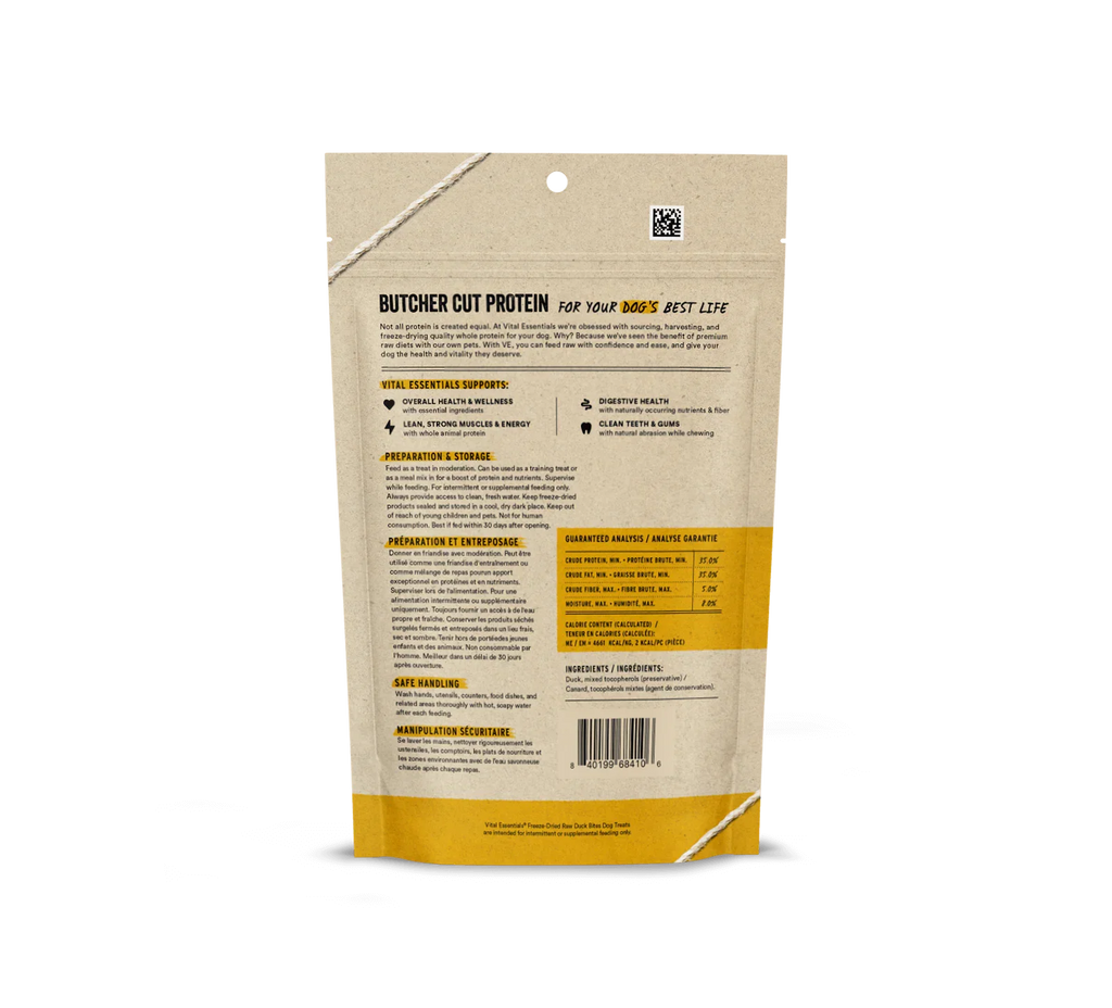 Vital Essentials Dog Freeze-Dried Treat Bites Duck 5.5oz.