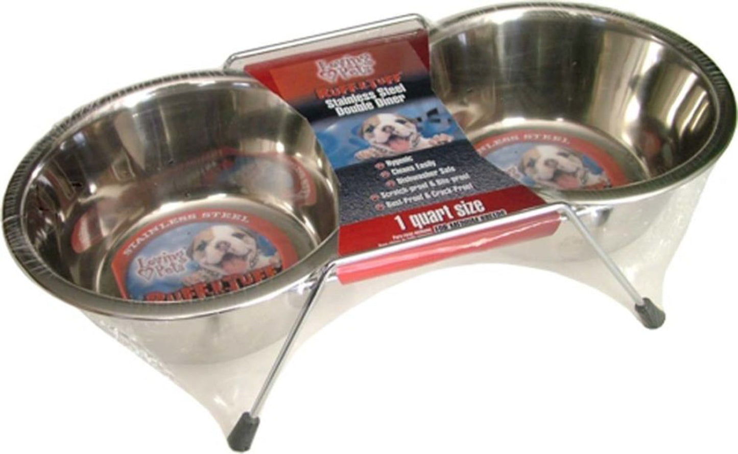 Loving Pets Stainless Steel Double Dog Diner Wrapped Silver, 1ea/1 pt