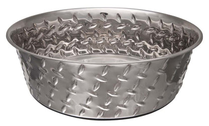 Loving Pets Diamond Plate Bowls with Non Skid Bottom Dog Dish Bowl Silver, 1ea/1 qt