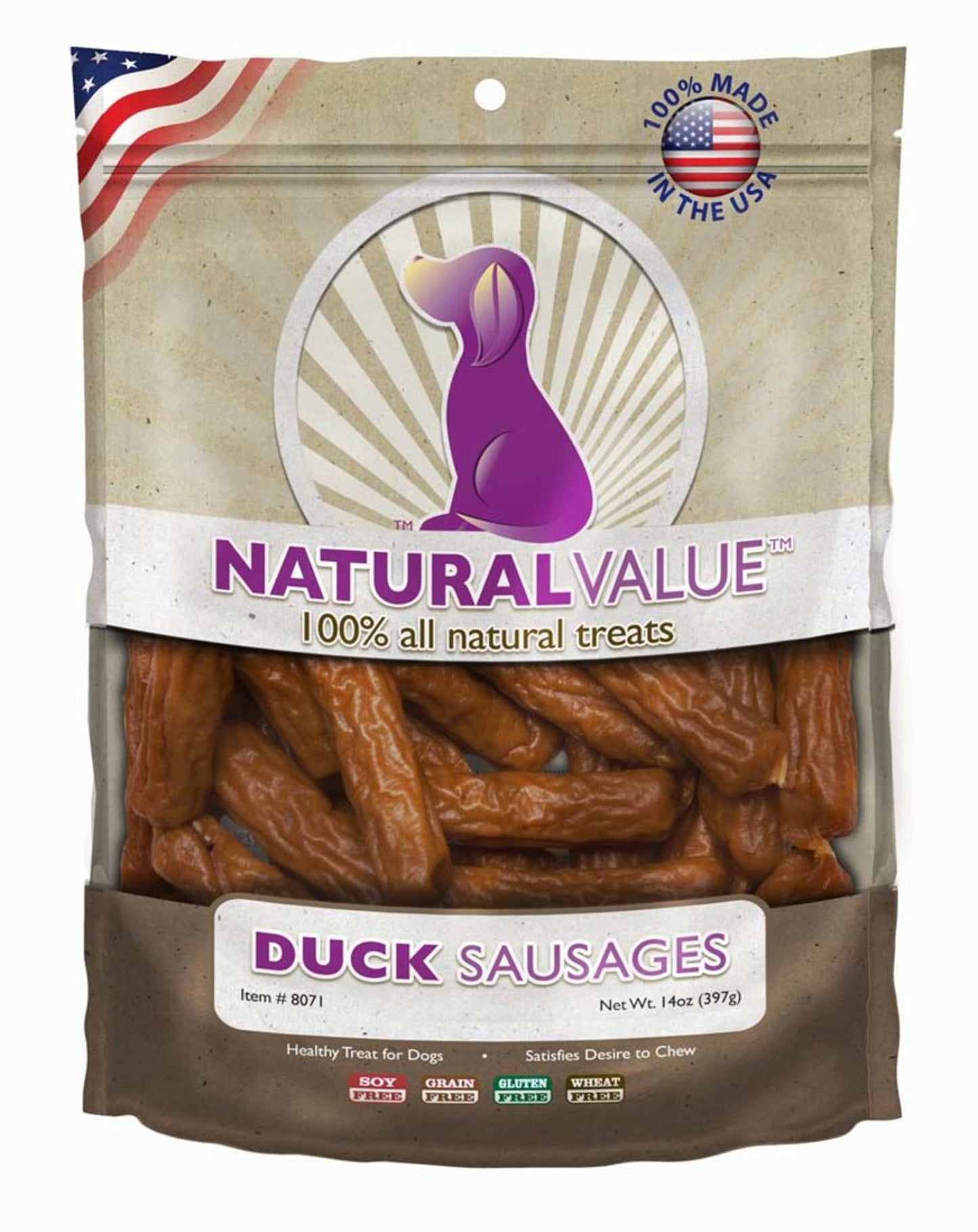 Loving Pets Natural Value Sausages Dog Treats Duck, 1ea/13 oz