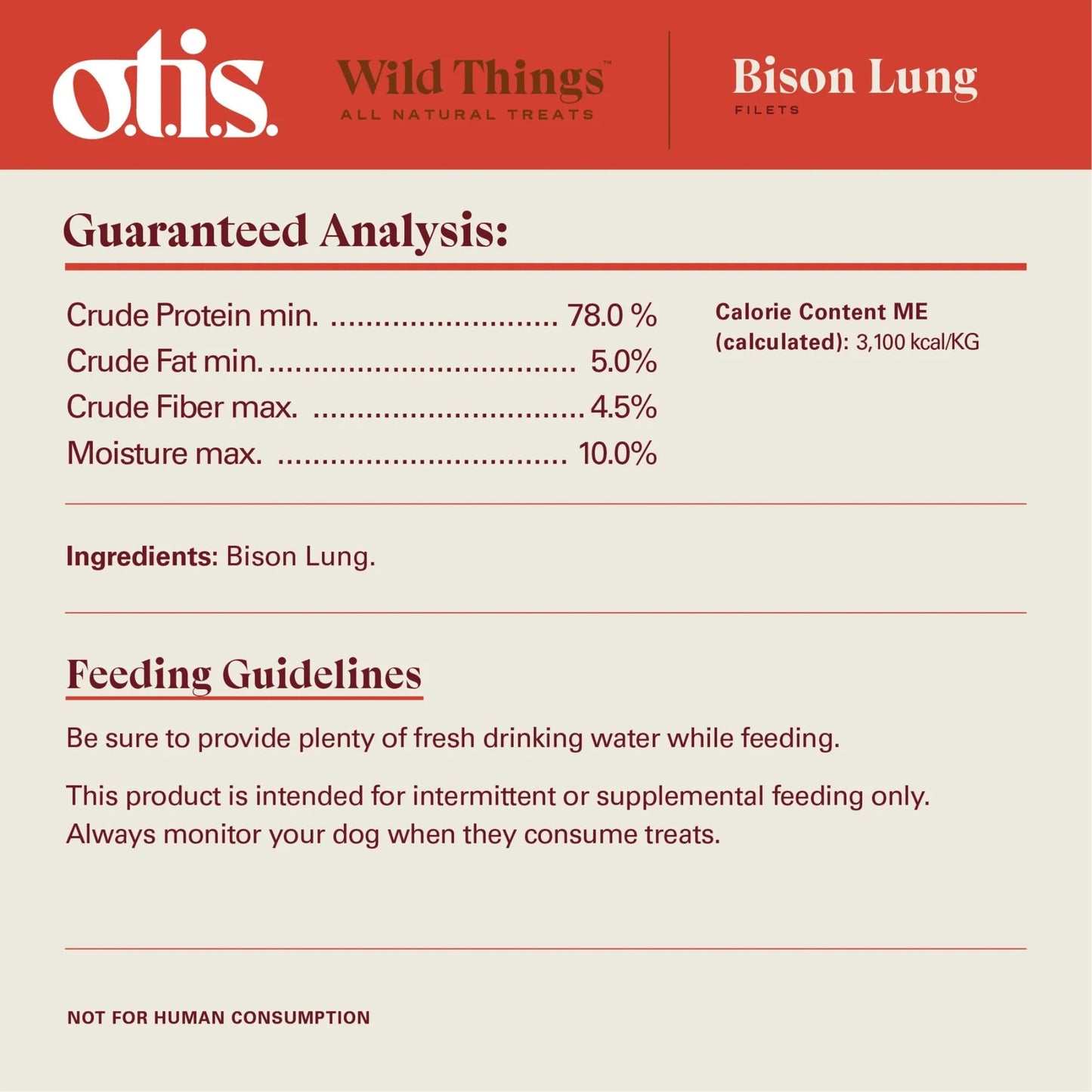 Otis Dog Wild Things Grain Free Bison Lung Filets 4oz.