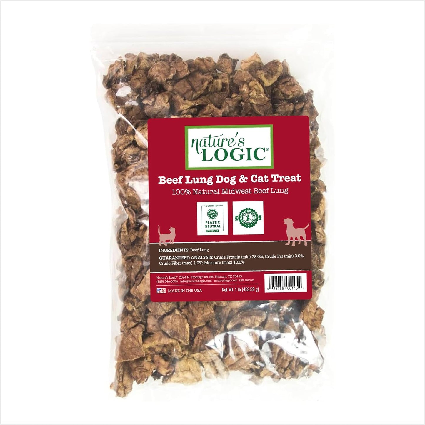 Natures Logic Dog Beef Lung Treat 1lb