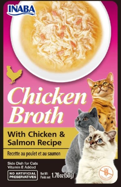 Inaba Chicken Broth Side Dish For Cats Chicken/Salmon 1.76oz. (Case of 8)